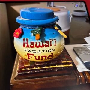 Source Unknown Hawaii Vacation Fund Jar - Blue and Yellow